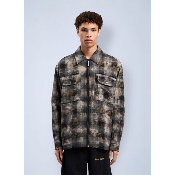 Palm Angels Men Curved Logo Check Overshirt